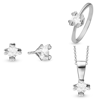 Mary 14 kt hvidguld smykkesæt med i alt 4,00 ct labgrown diamanter Wesselton VS